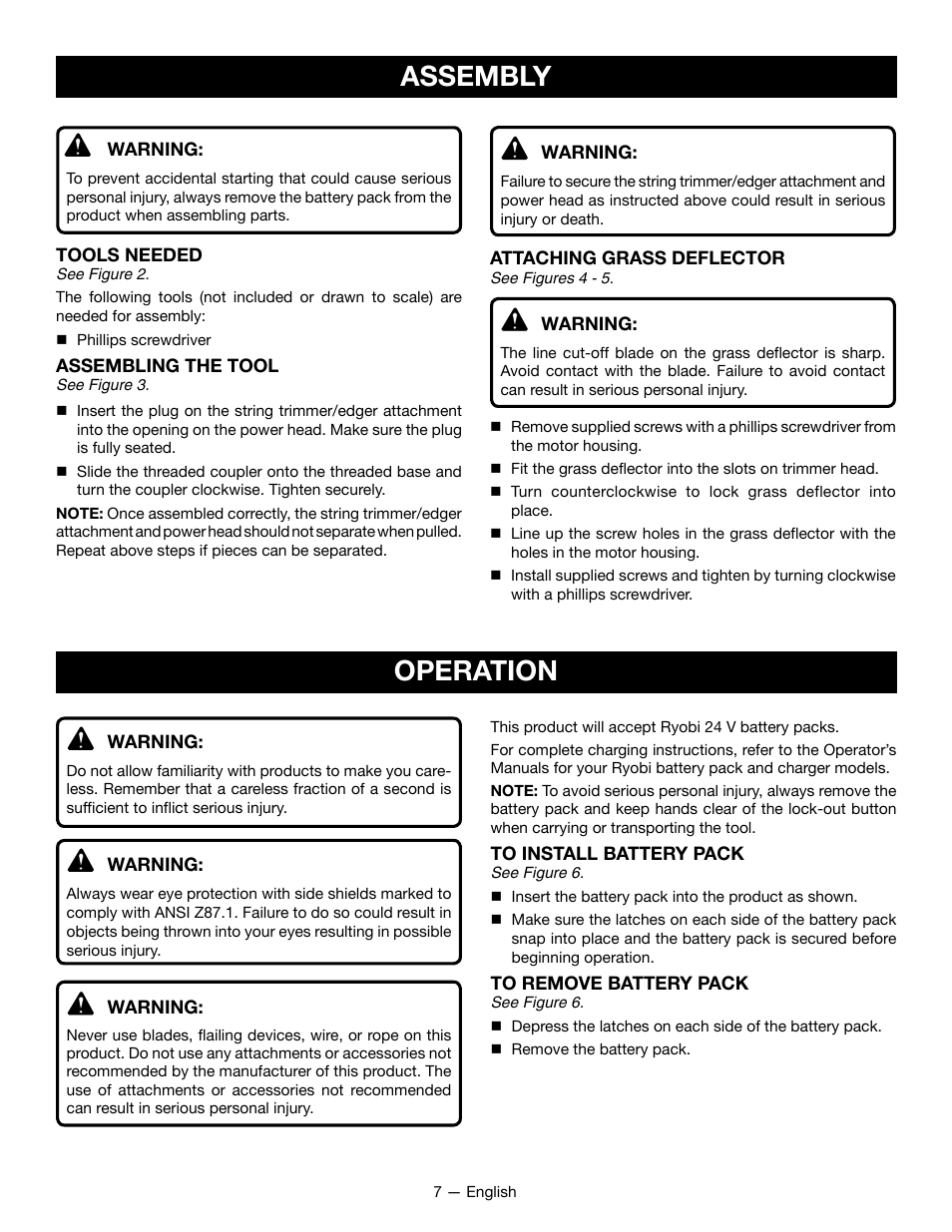 Assembly, Operation | Ryobi RY24200 User Manual | Page 9 / 34