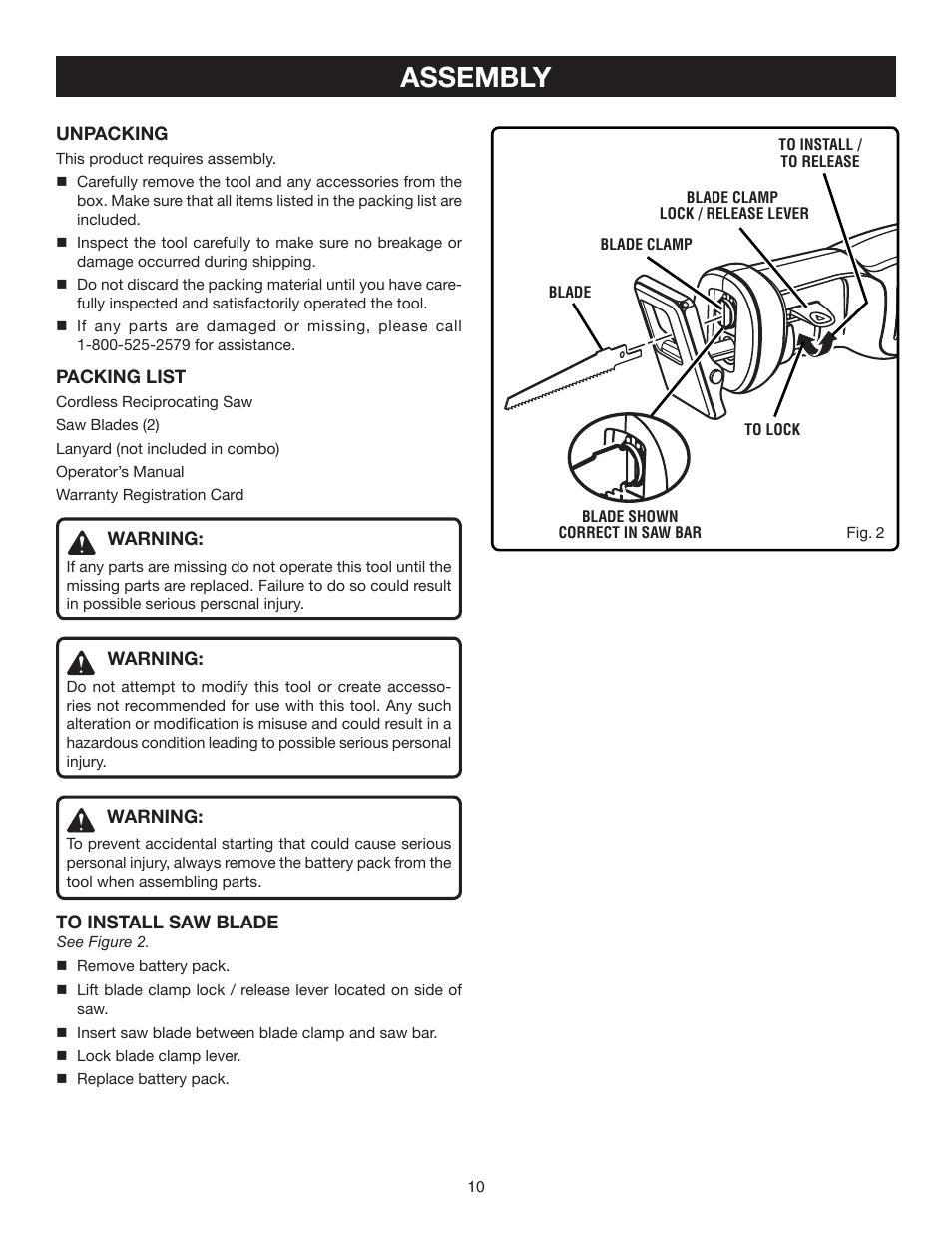 Assembly | Ryobi P510 User Manual | Page 10 / 16