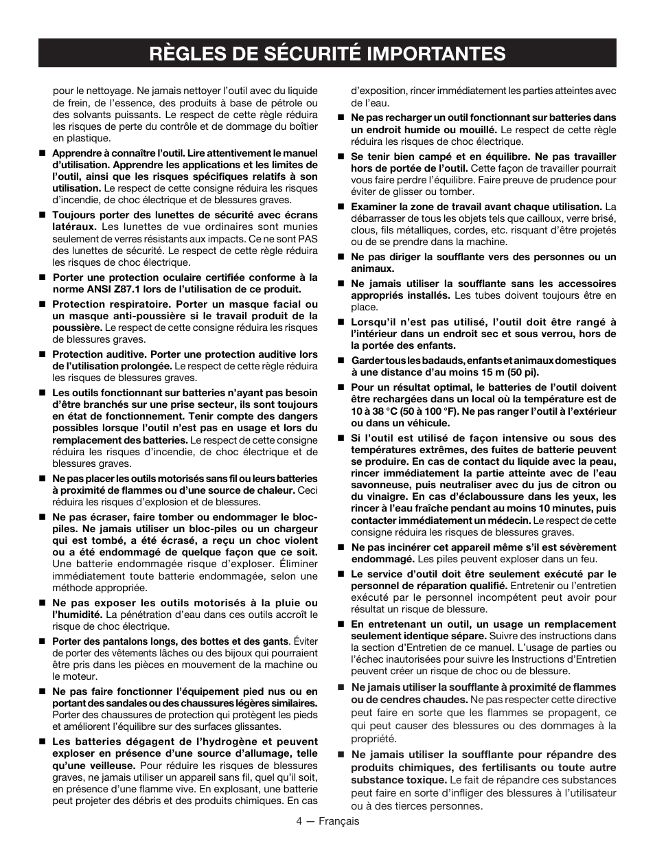 Règles de sécurité importantes | Ryobi P2101 User Manual | Page 13 / 26