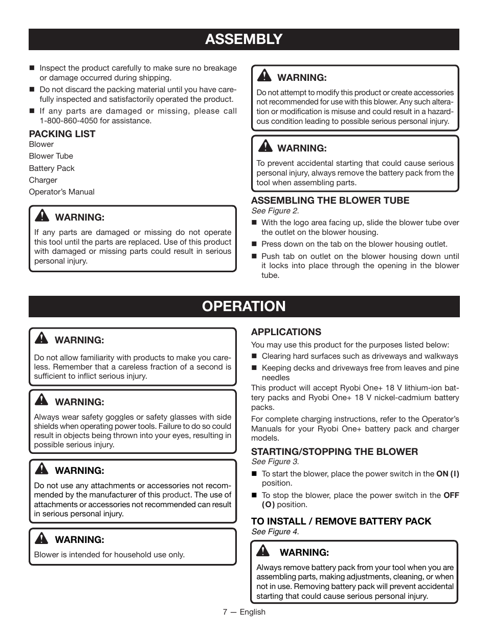 Assembly, Operation | Ryobi P2101 User Manual | Page 9 / 26