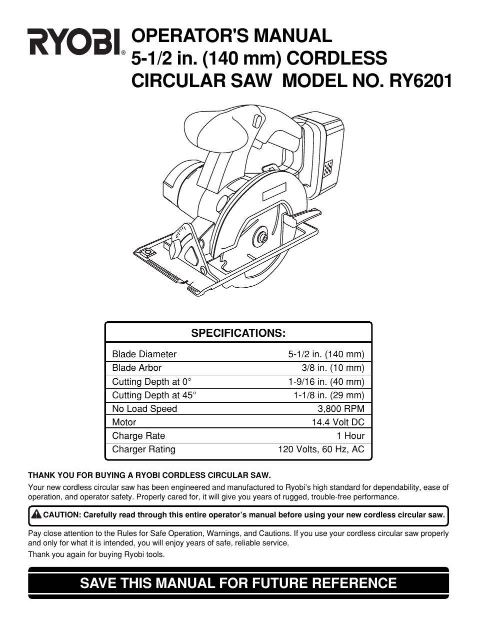 Ryobi RY6201 User Manual | 20 pages