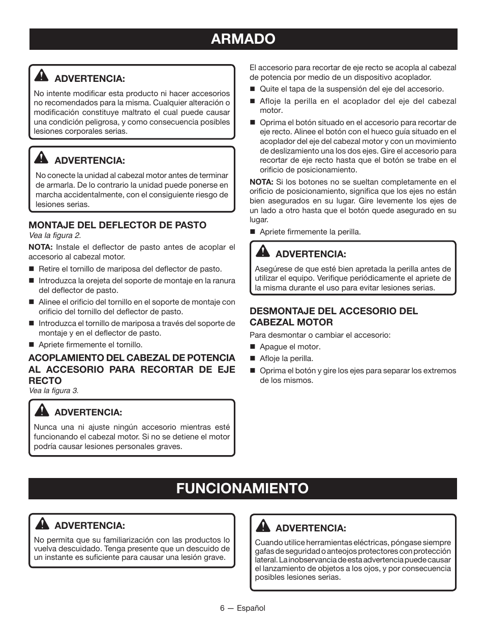 Armado, Funcionamiento | Ryobi RY15522 User Manual | Page 22 / 30