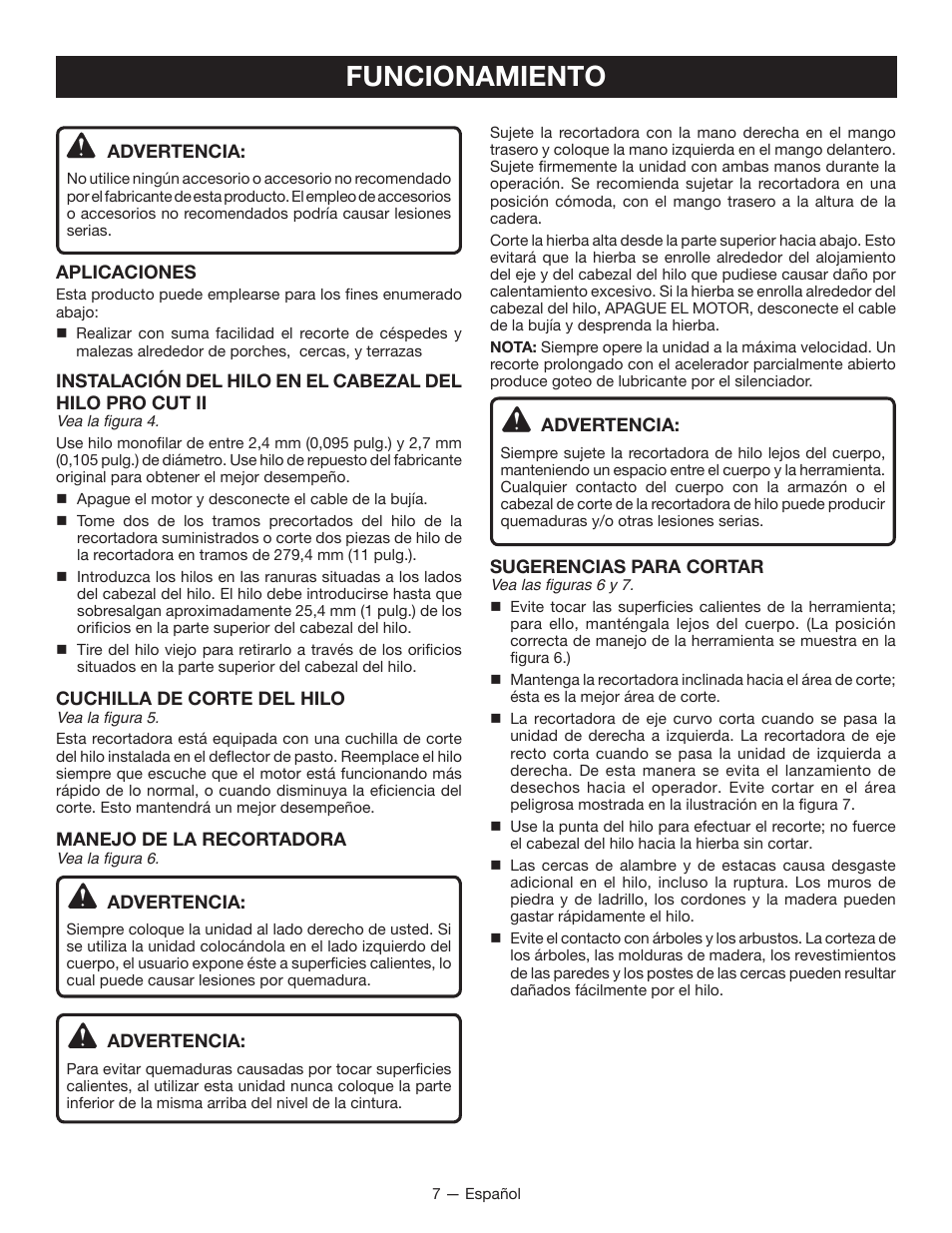 Funcionamiento | Ryobi RY15522 User Manual | Page 23 / 30