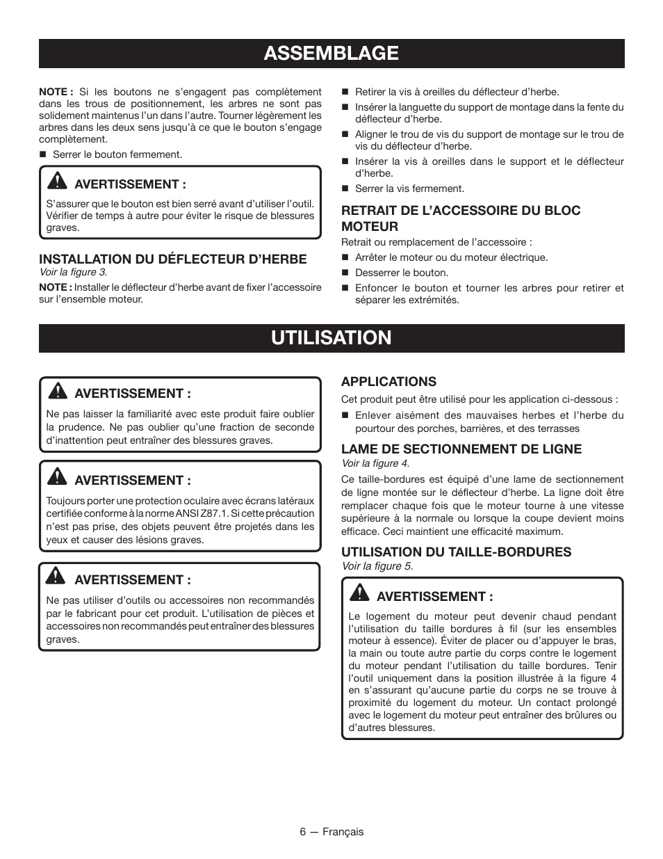 Assemblage, Utilisation | Ryobi EXPAND-IT RY15523 User Manual | Page 21 / 34