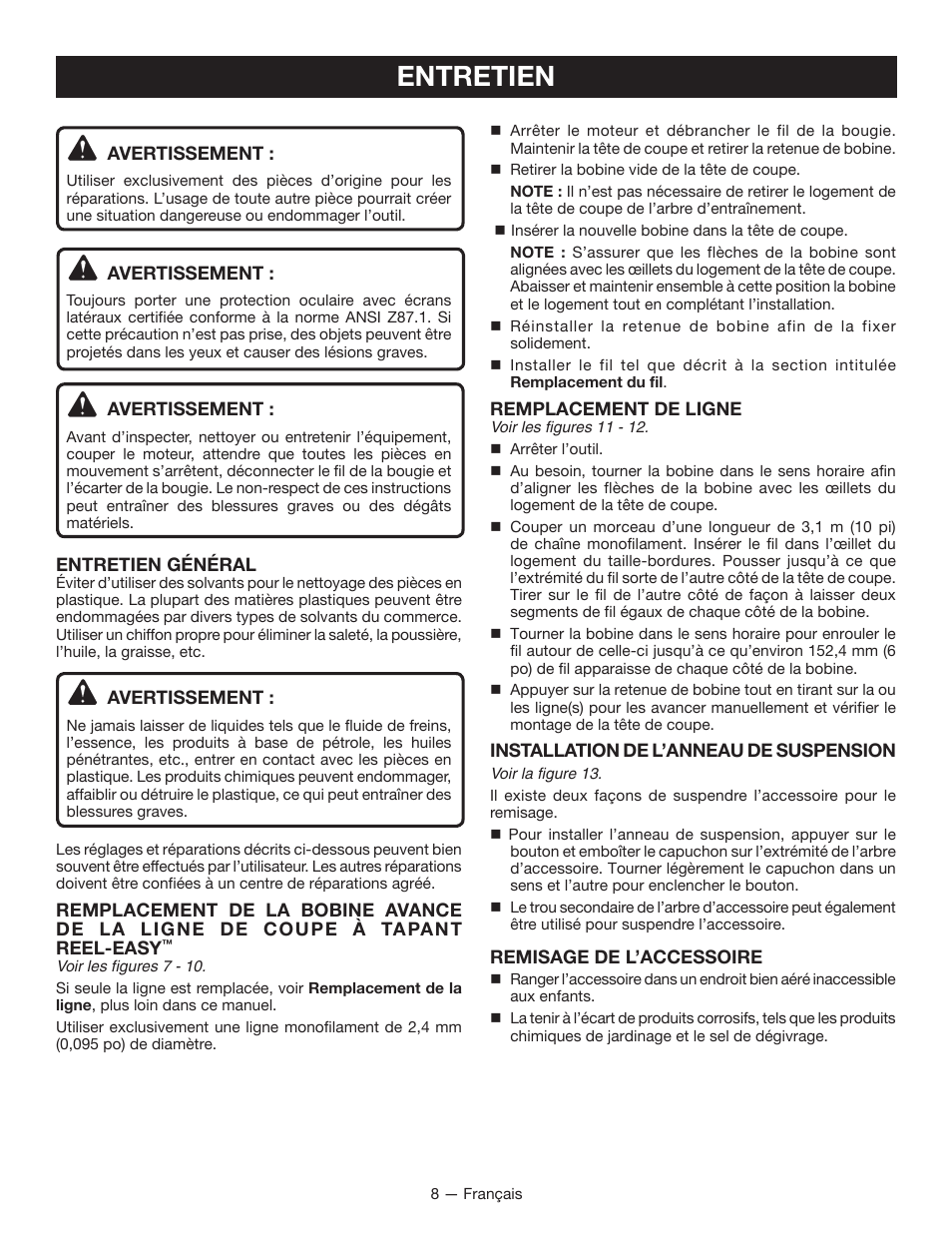 Entretien | Ryobi EXPAND-IT RY15523 User Manual | Page 23 / 34