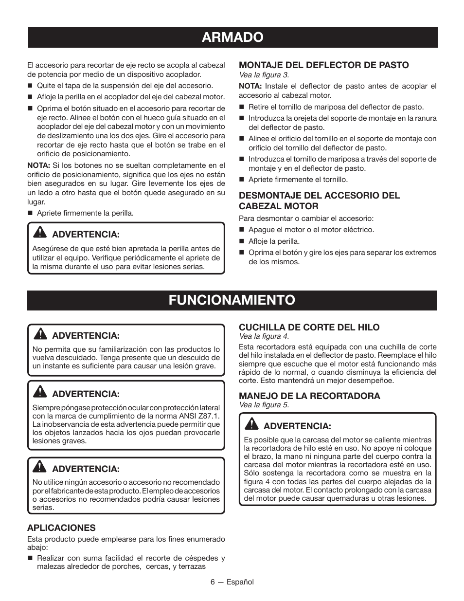 Armado, Funcionamiento | Ryobi EXPAND-IT RY15523 User Manual | Page 29 / 34