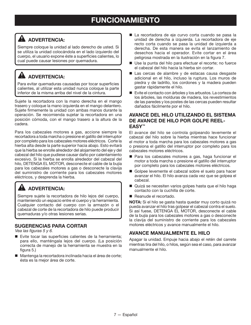 Funcionamiento | Ryobi EXPAND-IT RY15523 User Manual | Page 30 / 34