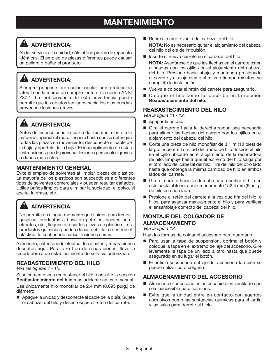 Mantenimiento | Ryobi EXPAND-IT RY15523 User Manual | Page 31 / 34