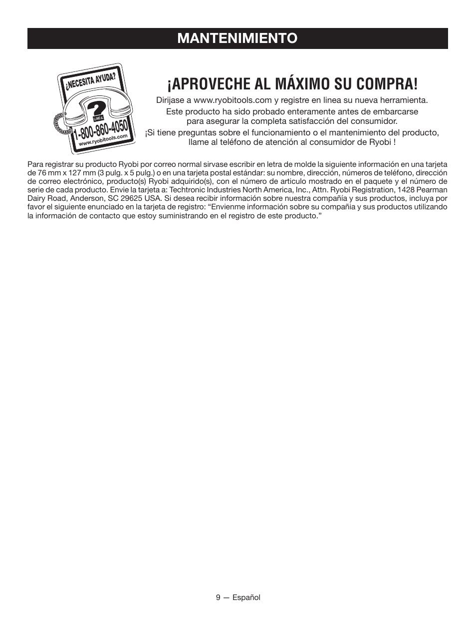 Aproveche al máximo su compra, Mantenimiento | Ryobi EXPAND-IT RY15523 User Manual | Page 32 / 34