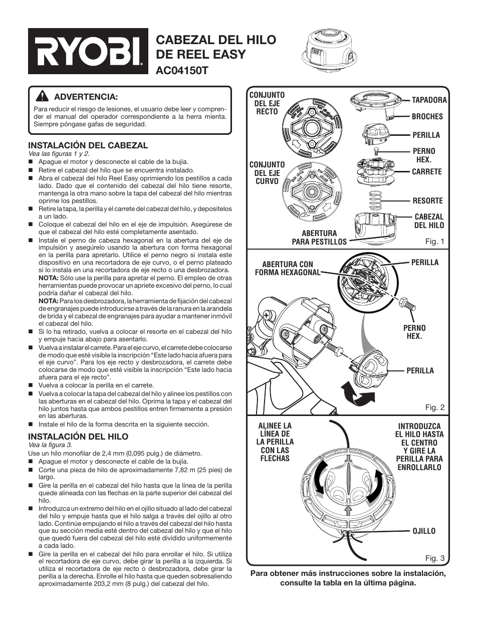 Cabezal del hilo de reel easy | Ryobi AC04150T User Manual | Page 3 / 4