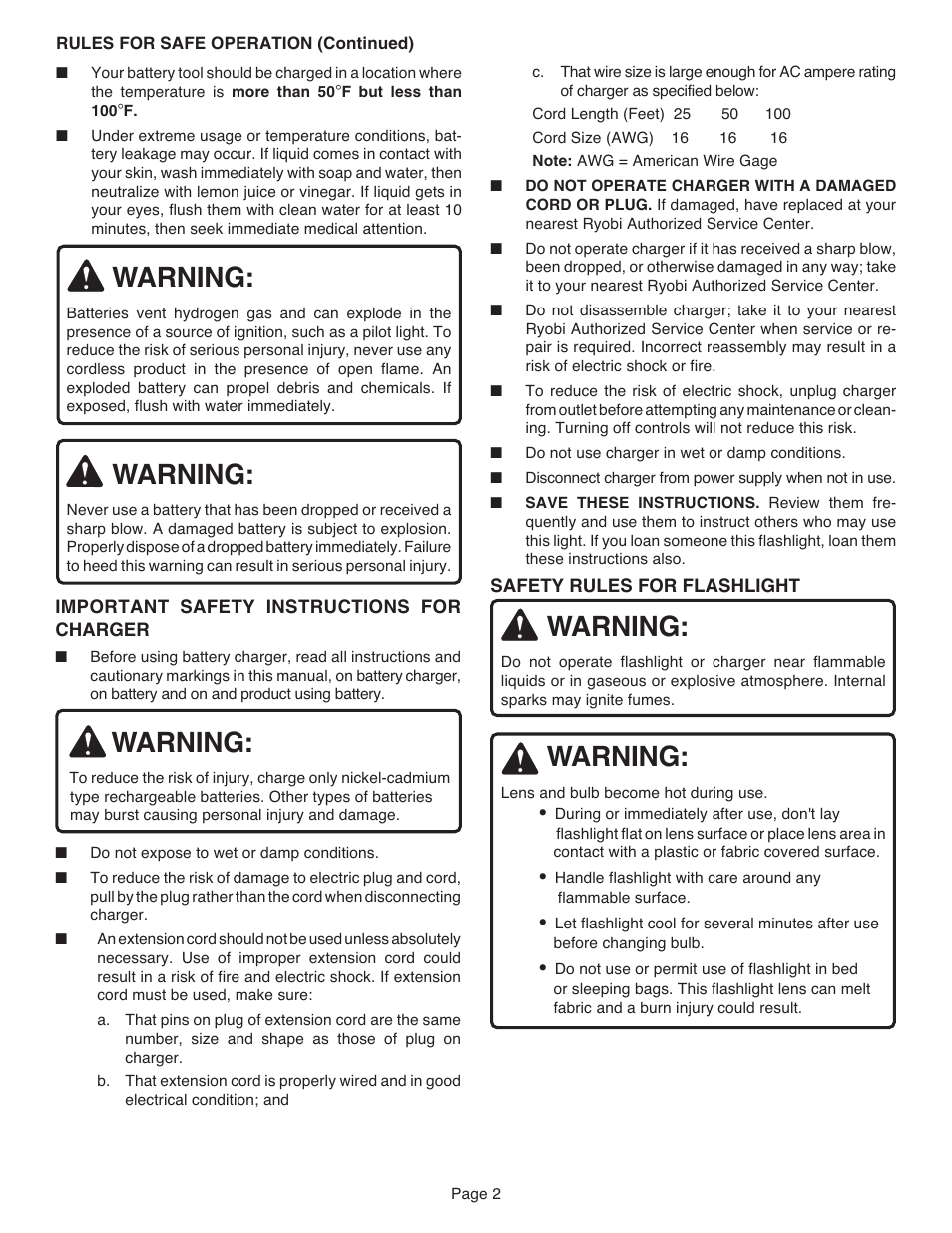 Warning | Ryobi FL1200 User Manual | Page 2 / 6