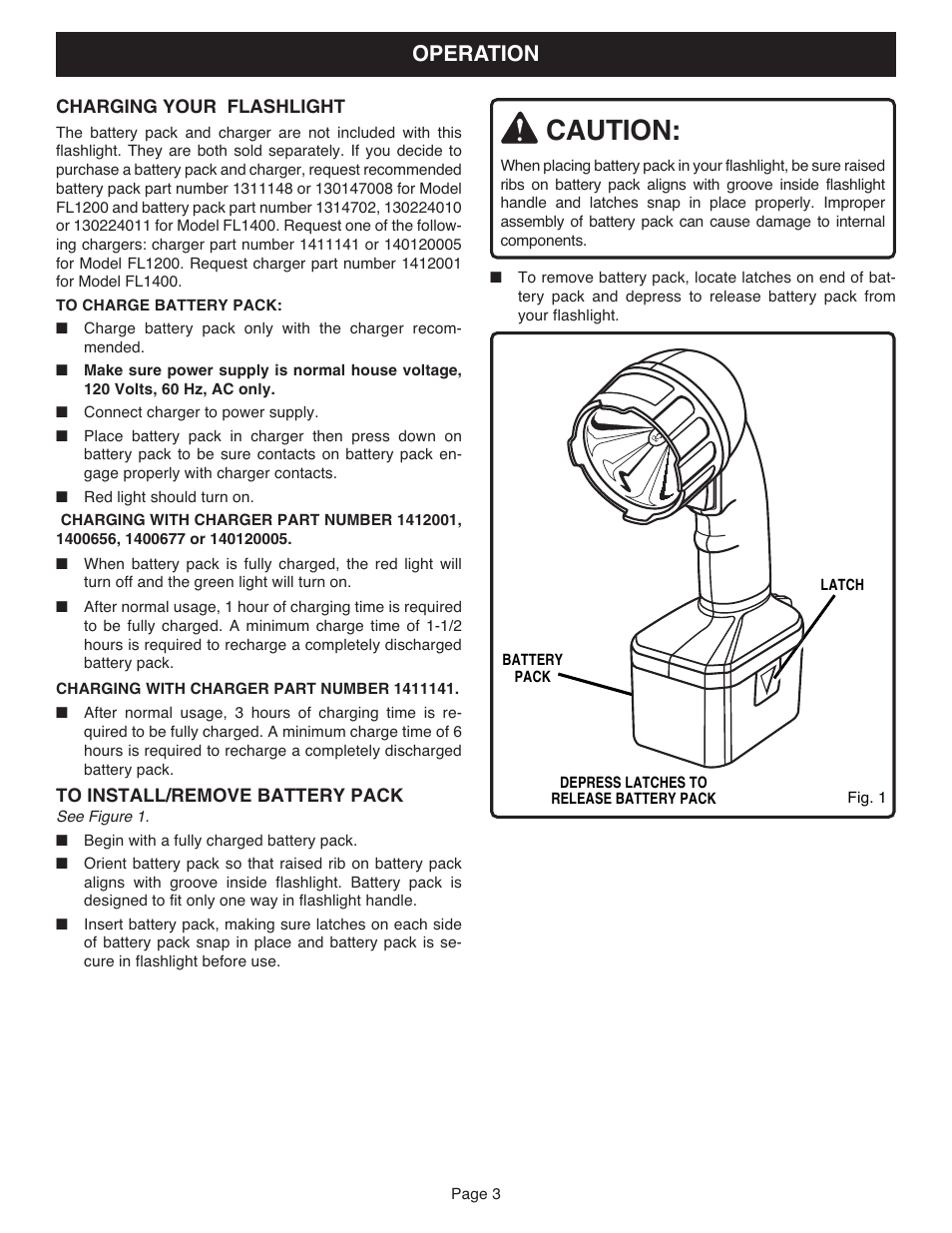 Caution, Operation | Ryobi FL1200 User Manual | Page 3 / 6