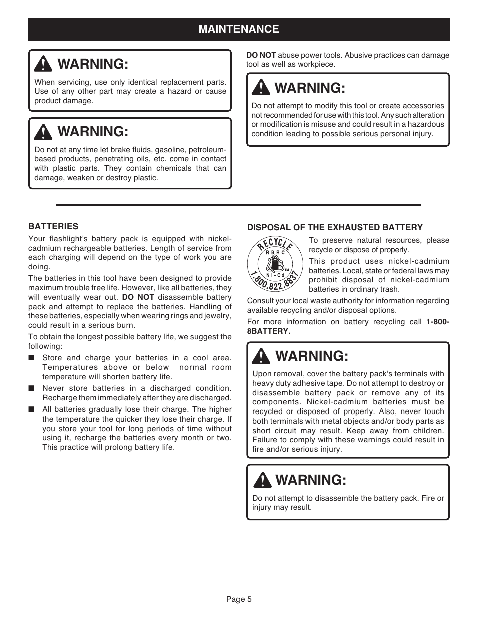 Warning | Ryobi FL1200 User Manual | Page 5 / 6