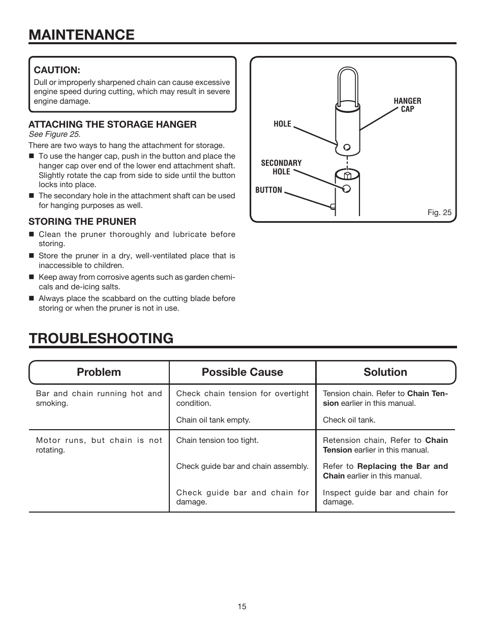 Maintenance, Troubleshooting, Problem possible cause solution | Ryobi Expand-it UT15520C User Manual | Page 15 / 20