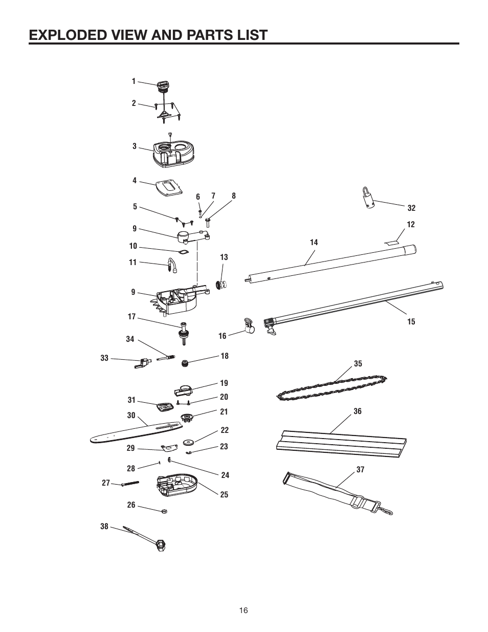 Exploded view and parts list | Ryobi Expand-it UT15520C User Manual | Page 16 / 20