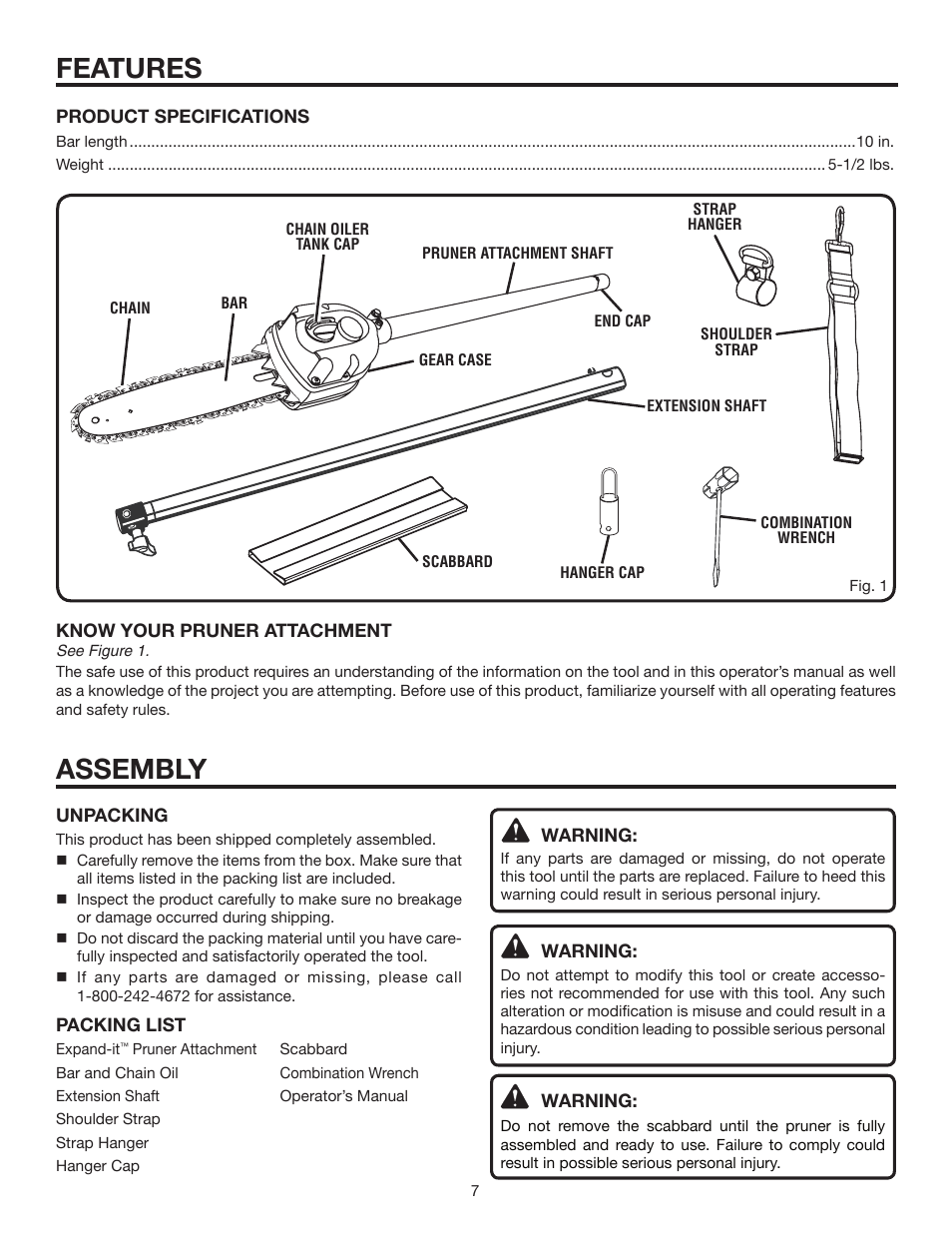 Features, Assembly | Ryobi Expand-it UT15520C User Manual | Page 7 / 20