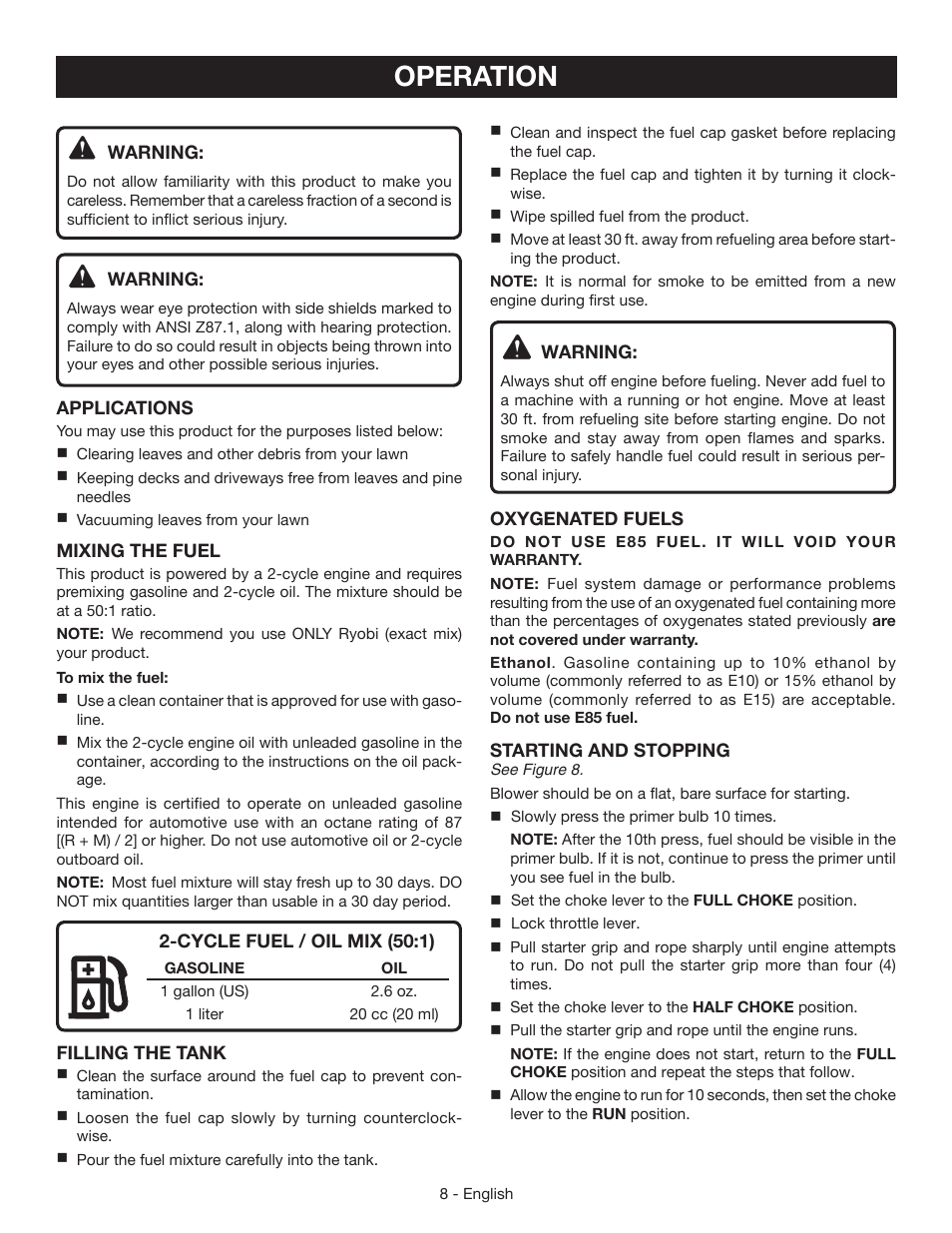 Operation | Ryobi RY09051 User Manual | Page 10 / 42