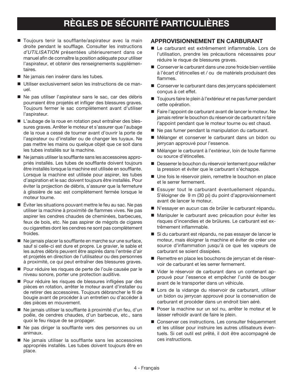 Règles de sécurité particulières | Ryobi RY09051 User Manual | Page 19 / 42