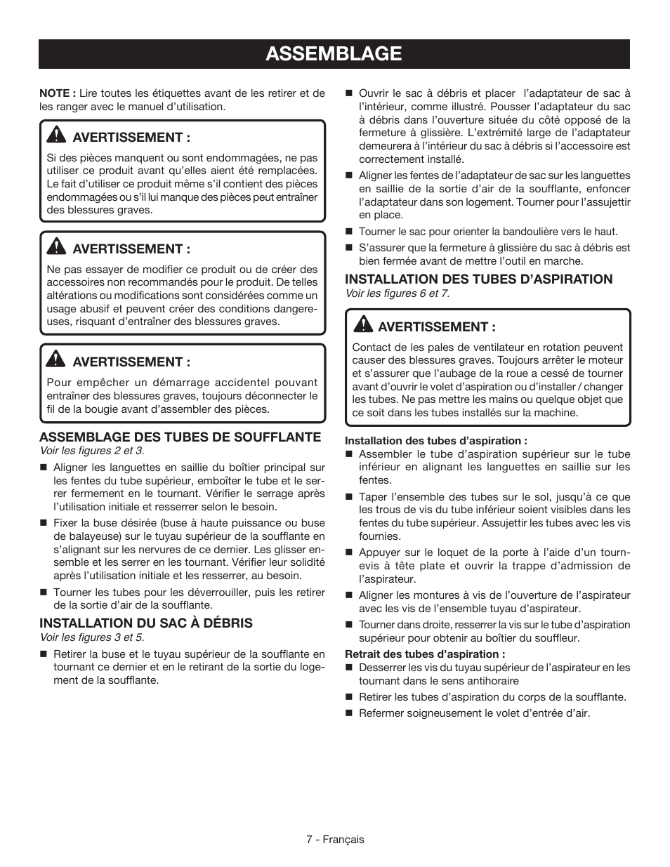 Assemblage | Ryobi RY09051 User Manual | Page 22 / 42