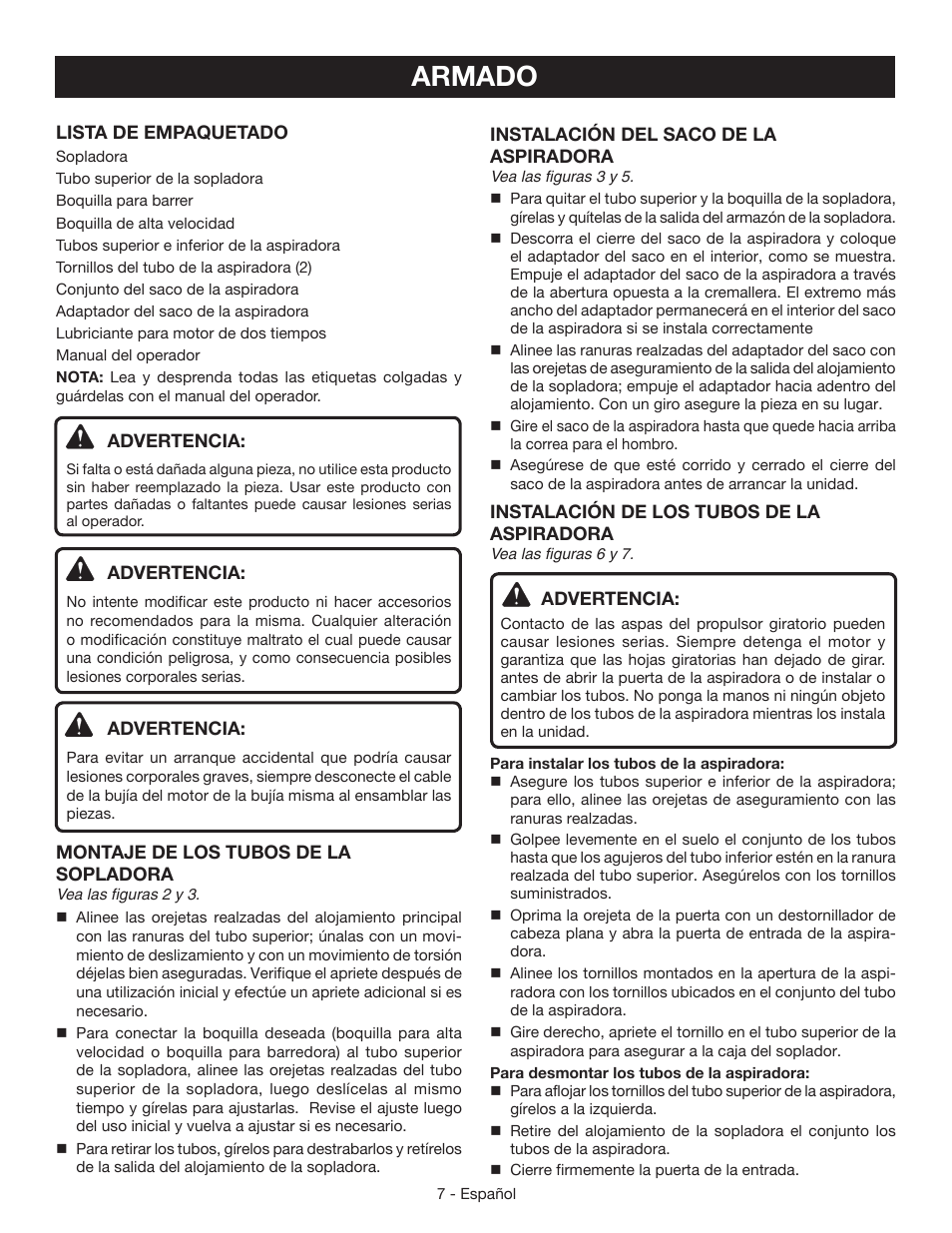 Armado | Ryobi RY09051 User Manual | Page 34 / 42