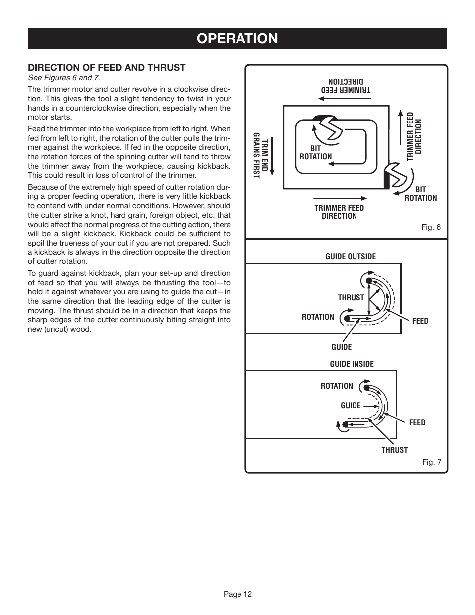 Operation | Ryobi TR45 User Manual | Page 12 / 20