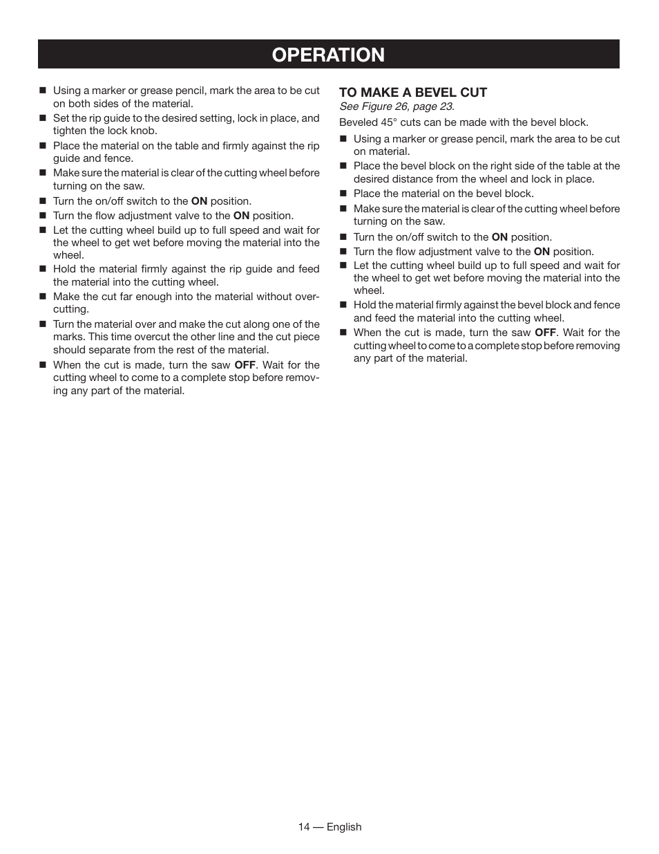 Operation | Ryobi WS730 User Manual | Page 14 / 56