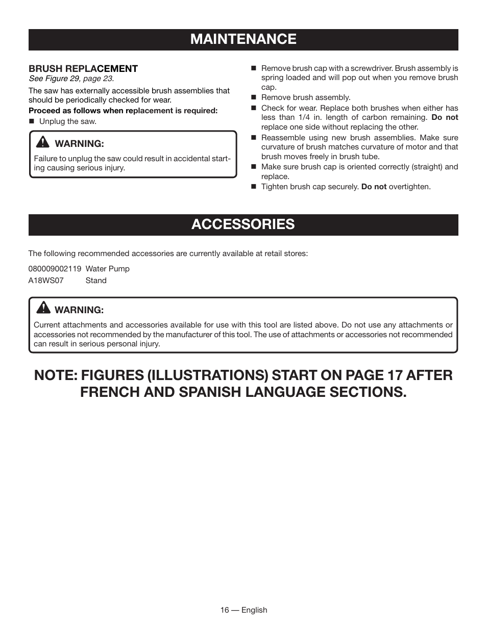 Accessories | Ryobi WS730 User Manual | Page 16 / 56