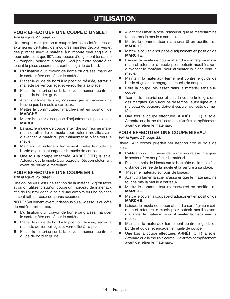 Utilisation | Ryobi WS730 User Manual | Page 29 / 56