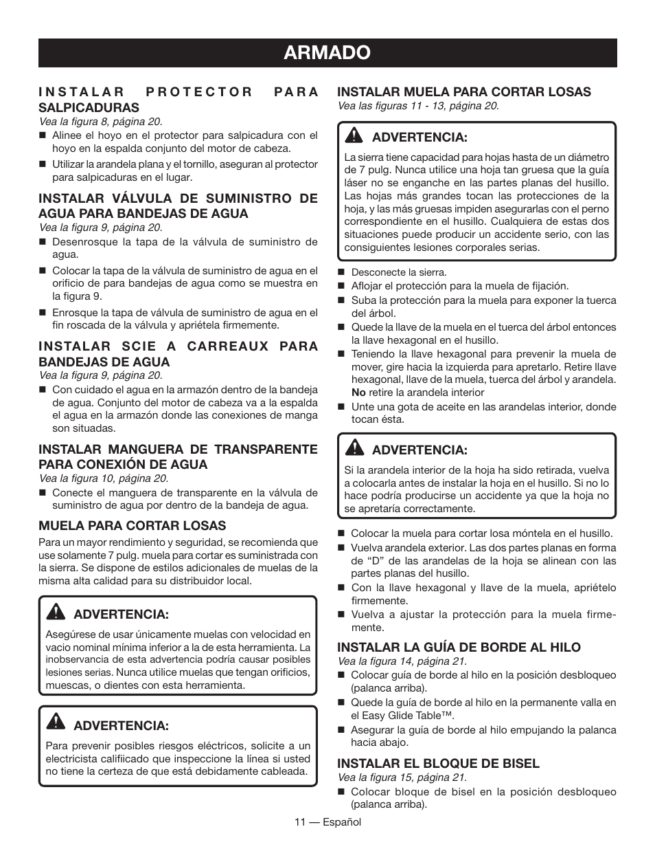 Armado | Ryobi WS730 User Manual | Page 41 / 56