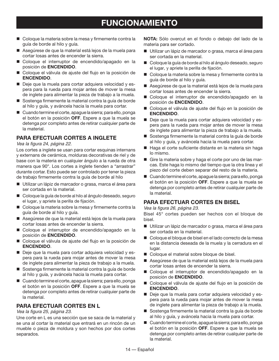 Funcionamiento | Ryobi WS730 User Manual | Page 44 / 56