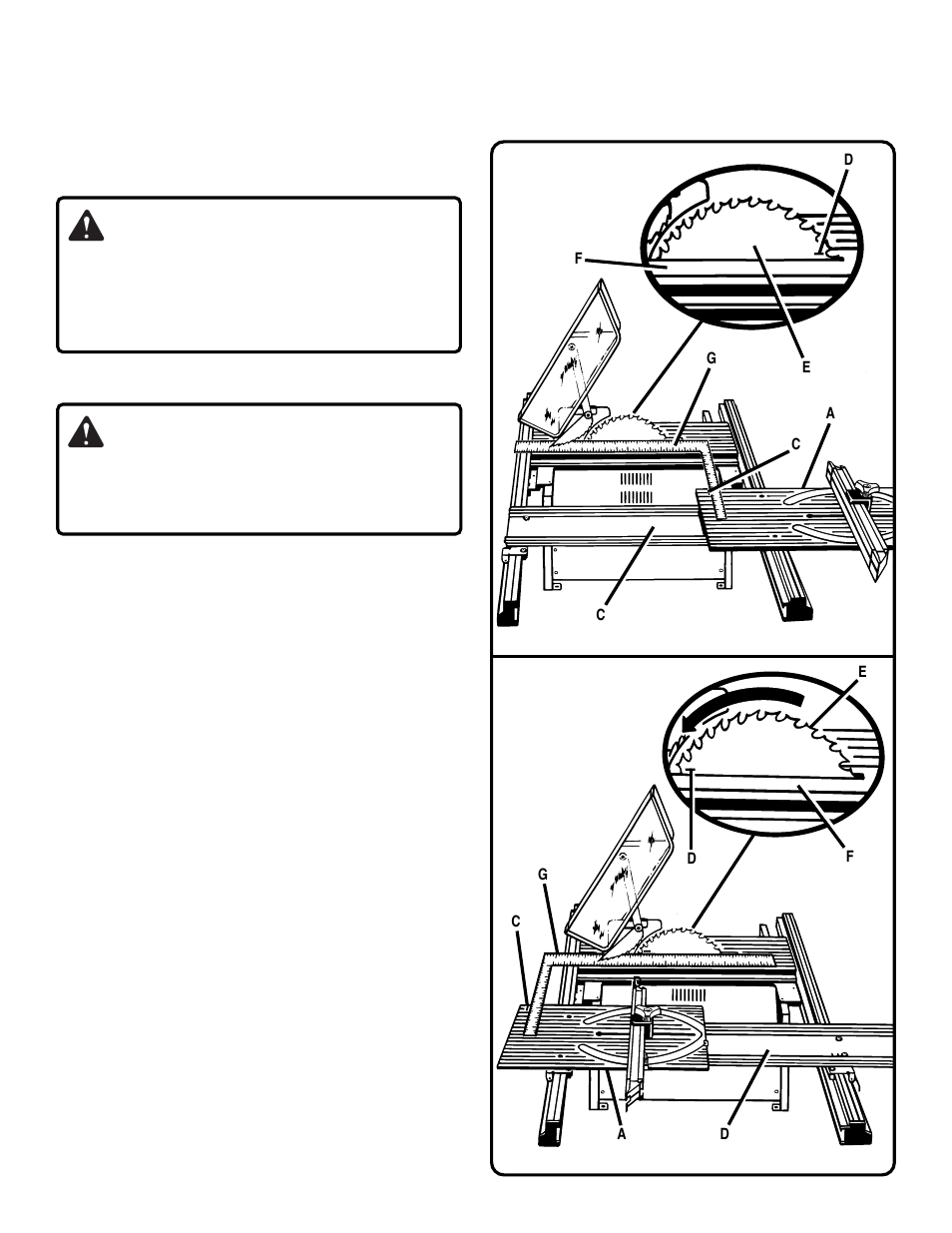 Sliding miter table assembly, Checks and adjustments (continued) warning, Warning | Checking sliding miter table assembly | Ryobi BT3000 User Manual | Page 32 / 48