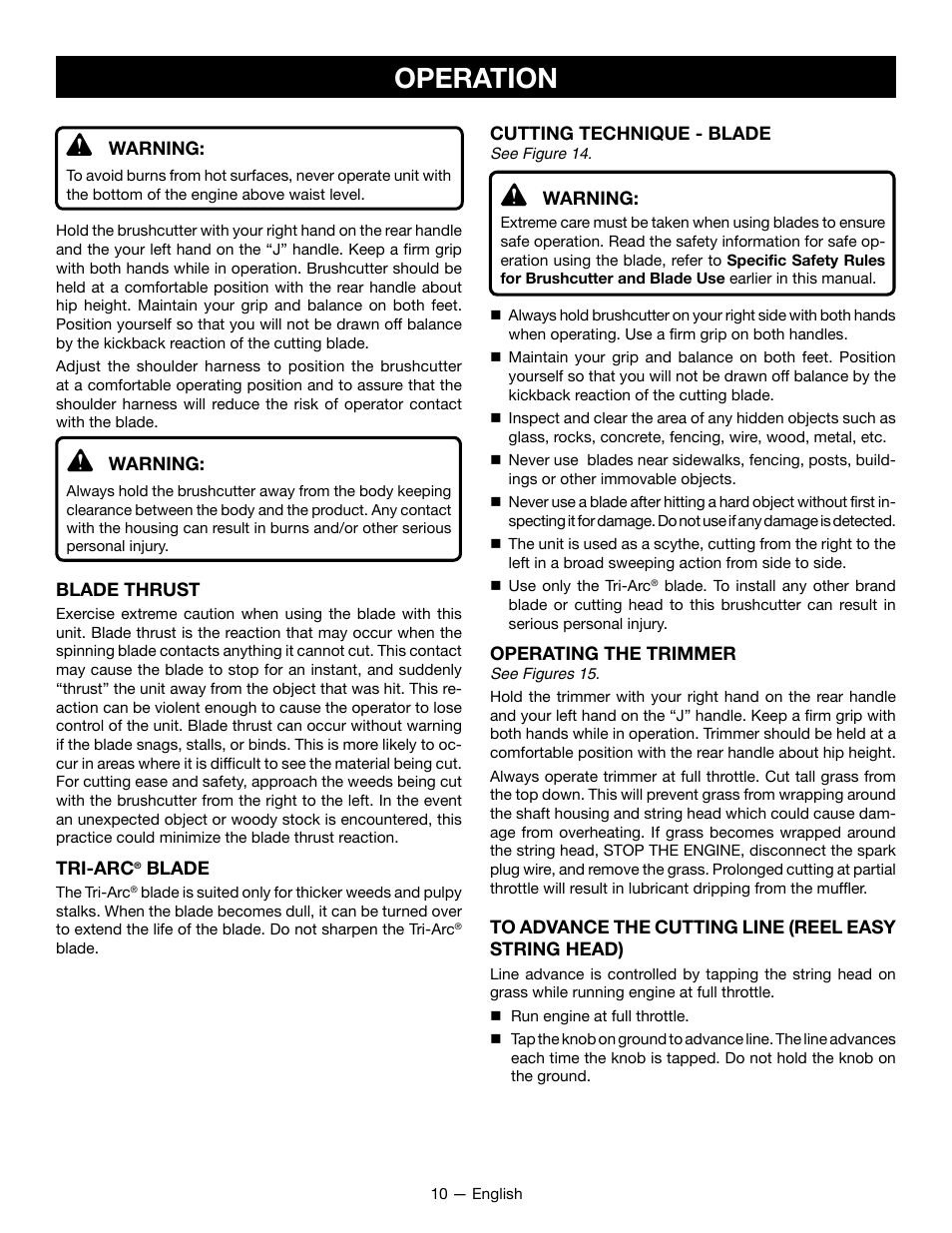 Operation | Ryobi RY28060 User Manual | Page 14 / 52