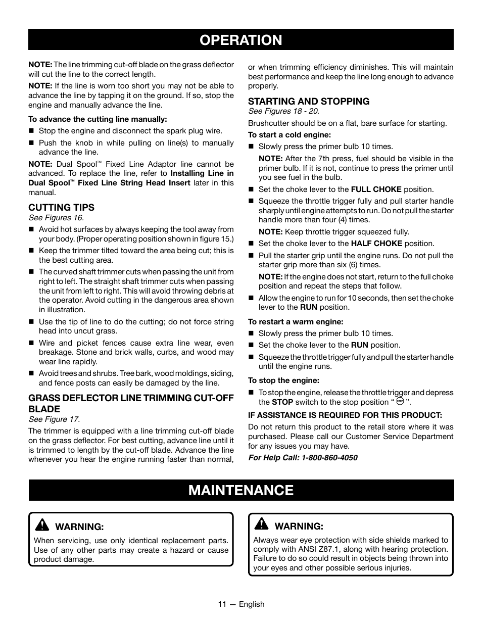 Operation, Maintenance | Ryobi RY28060 User Manual | Page 15 / 52