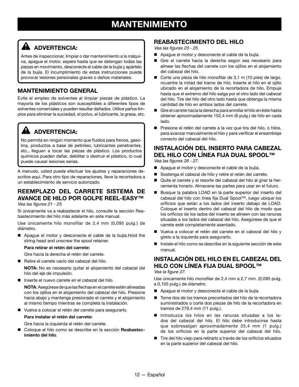 Mantenimiento | Ryobi RY28060 User Manual | Page 46 / 52