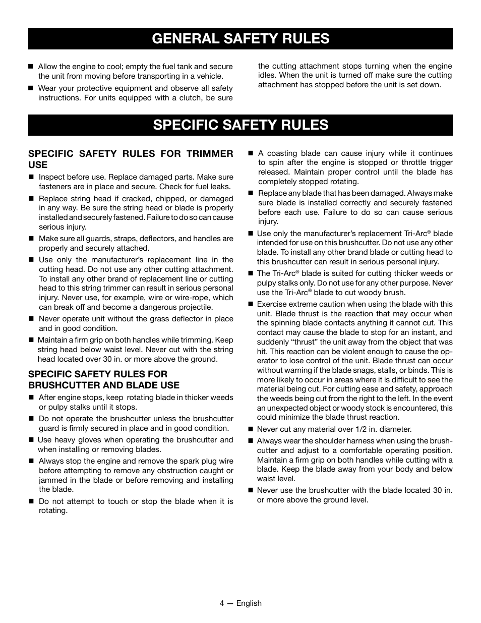 Specific safety rules, General safety rules | Ryobi RY28060 User Manual | Page 8 / 52