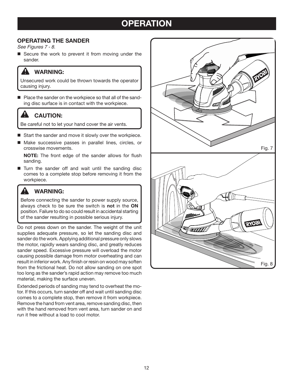 Operation | Ryobi RS290 User Manual | Page 12 / 14