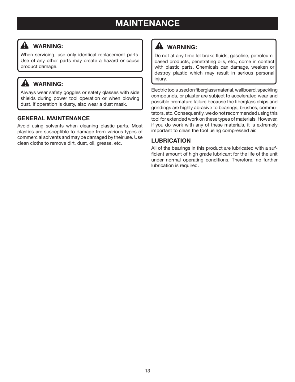 Maintenance | Ryobi RS290 User Manual | Page 13 / 14