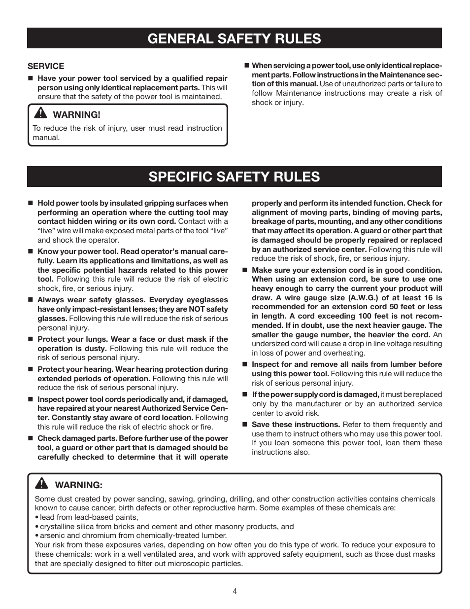 General safety rules specific safety rules | Ryobi RS290 User Manual | Page 4 / 14