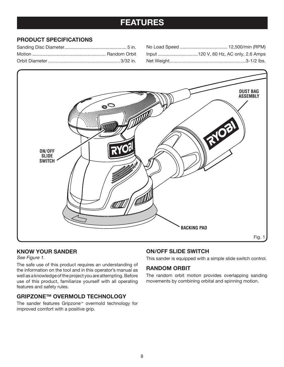 Features | Ryobi RS290 User Manual | Page 8 / 14