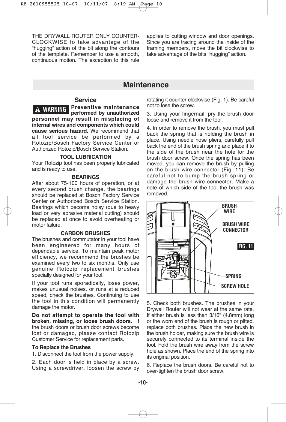 Maintenance | RotoZip DR1 User Manual | Page 10 / 36