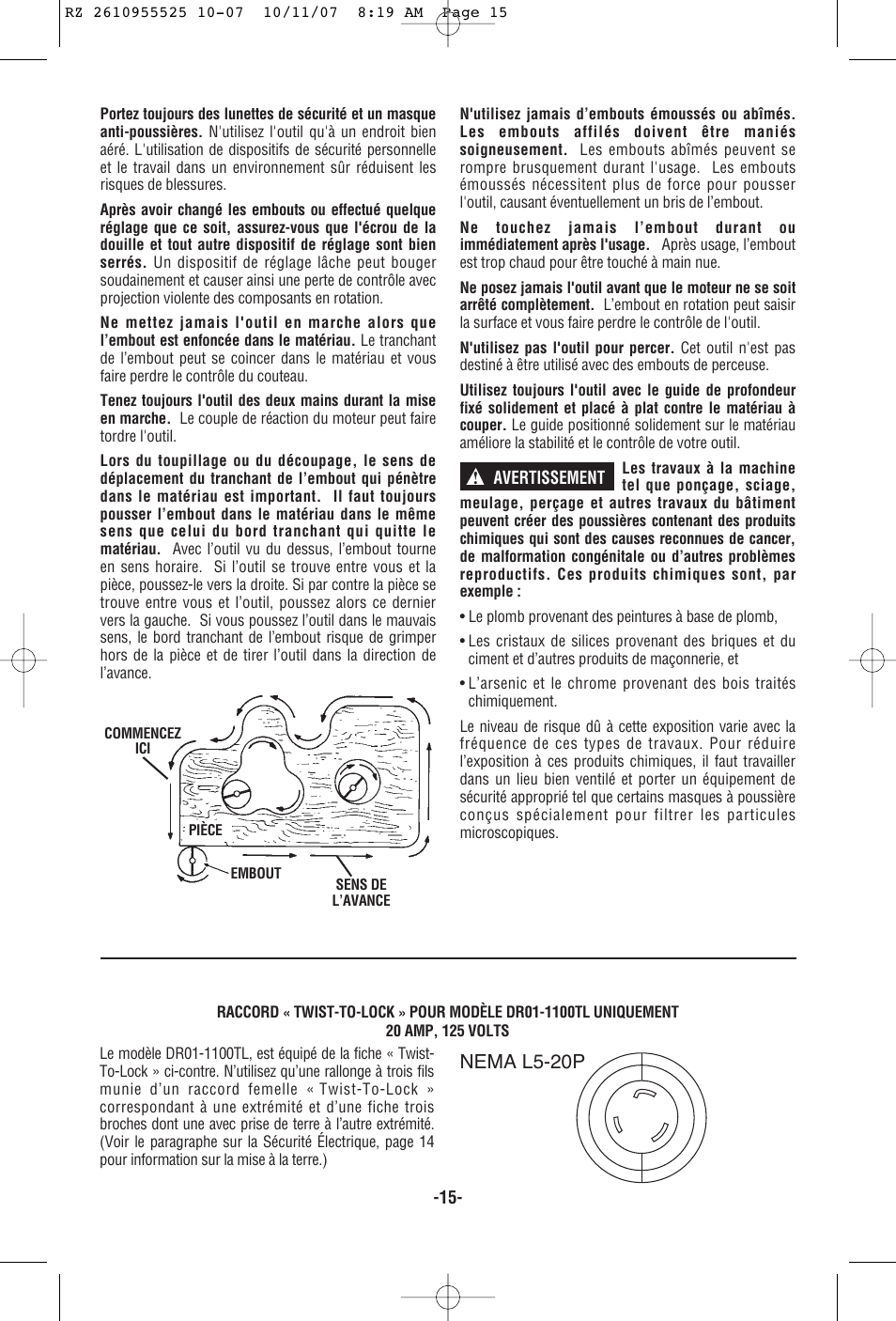 Nema l5-20p | RotoZip DR1 User Manual | Page 15 / 36