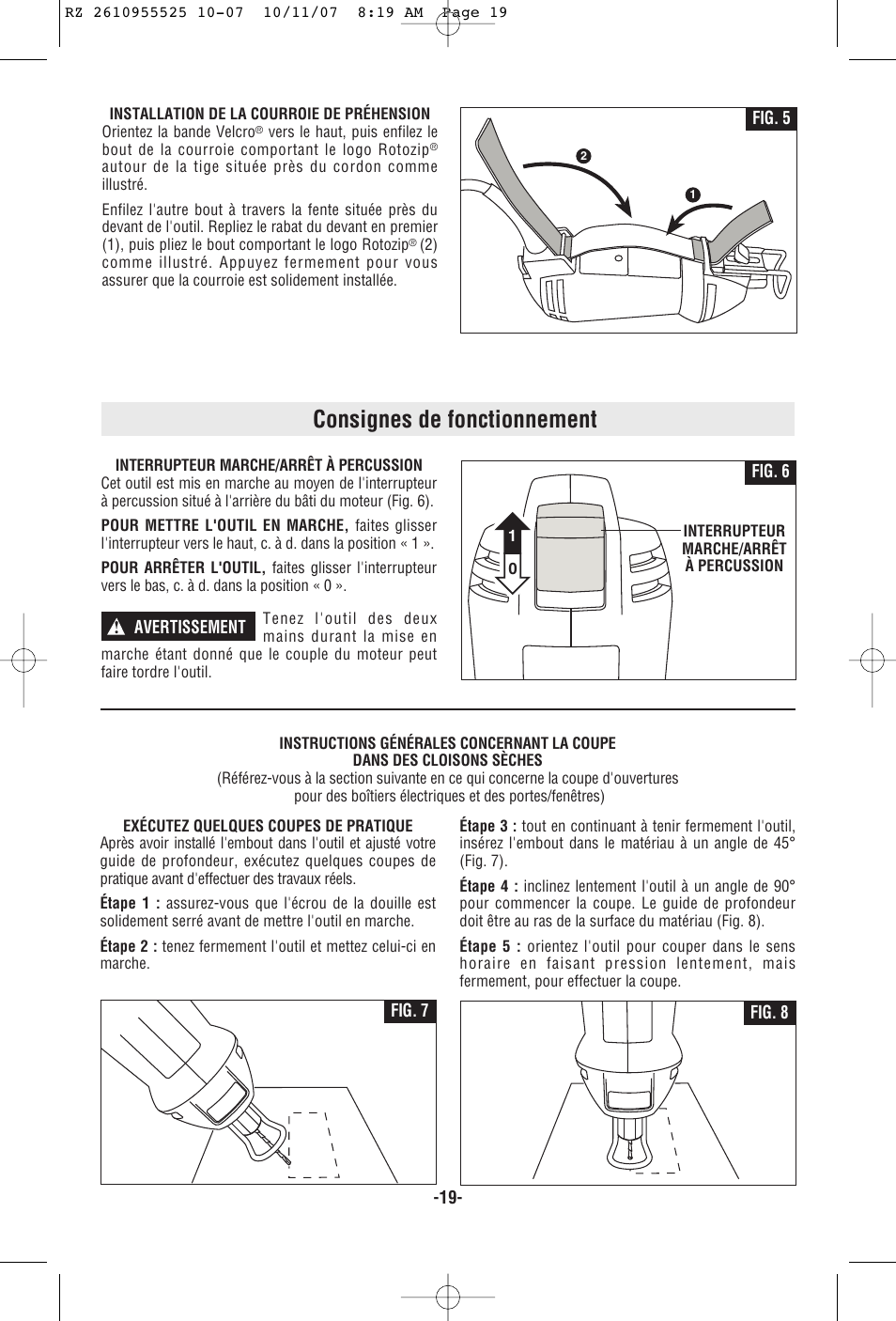 Consignes de fonctionnement | RotoZip DR1 User Manual | Page 19 / 36