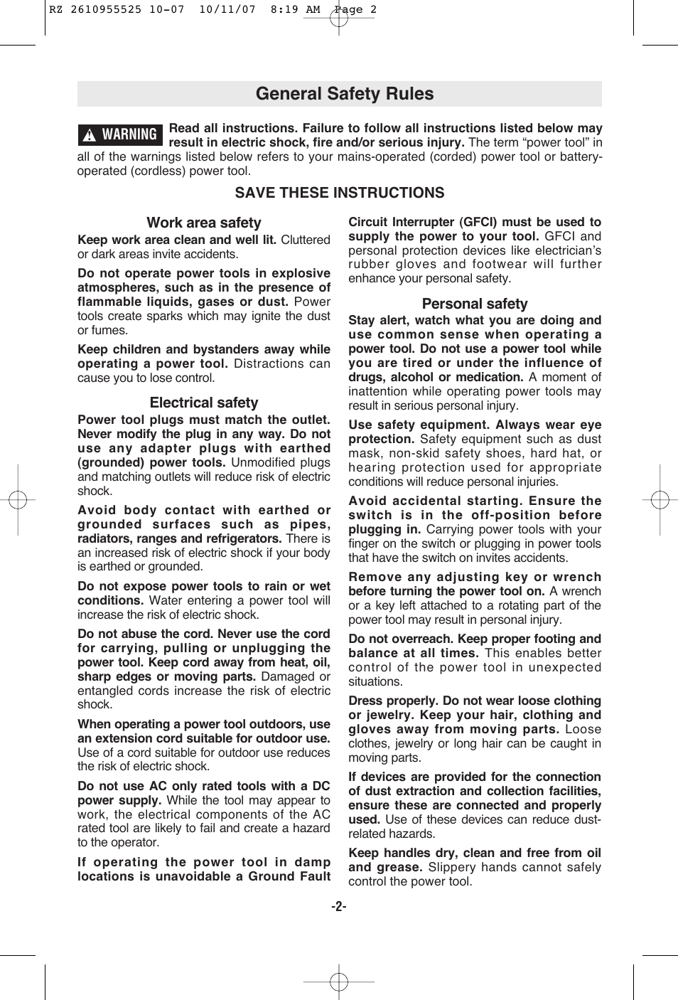 General safety rules | RotoZip DR1 User Manual | Page 2 / 36