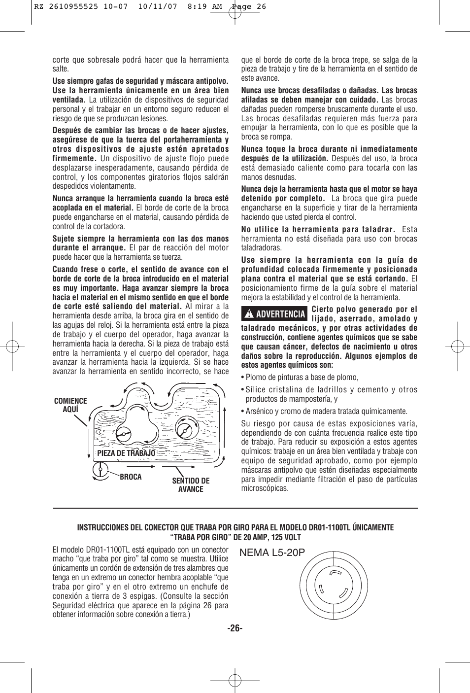 Nema l5-20p | RotoZip DR1 User Manual | Page 26 / 36