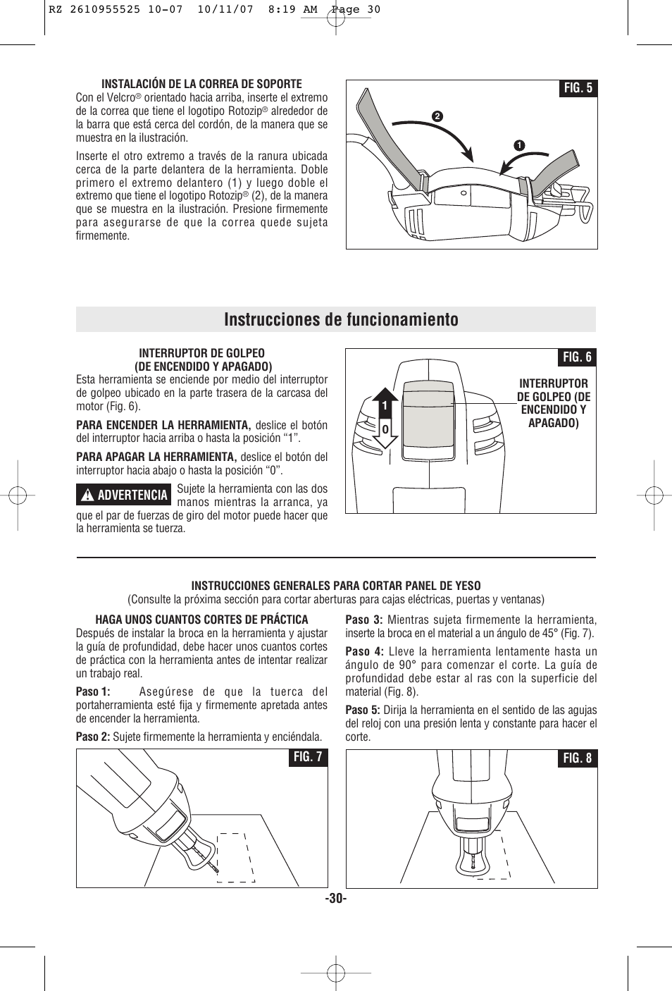 Instrucciones de funcionamiento | RotoZip DR1 User Manual | Page 30 / 36