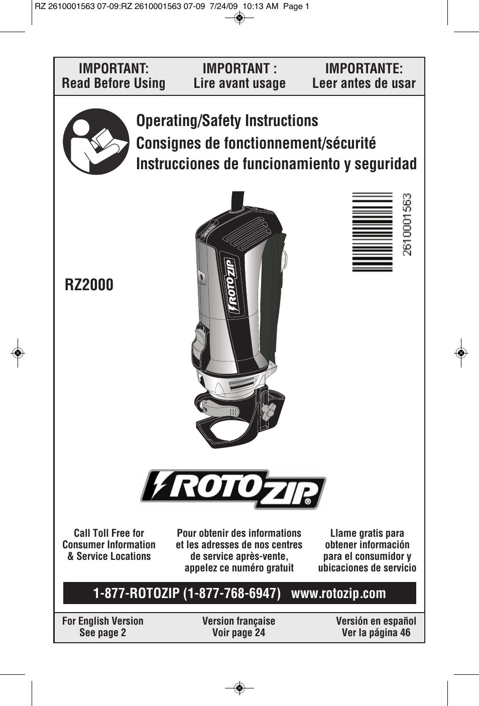 RotoZip ROTO ZIP RZ2000 User Manual | 68 pages