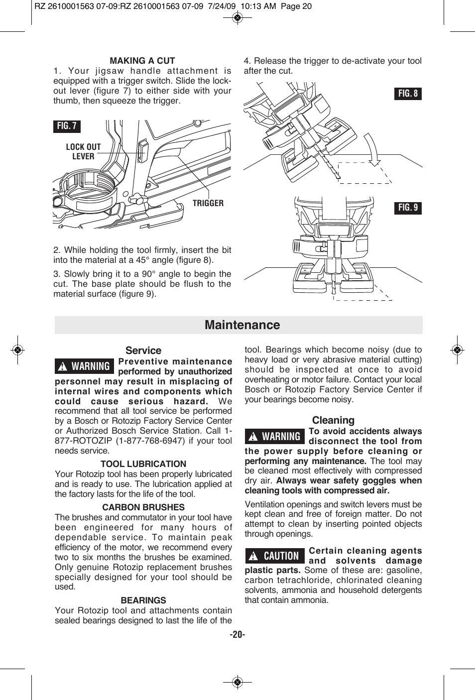 Maintenance | RotoZip ROTO ZIP RZ2000 User Manual | Page 20 / 68