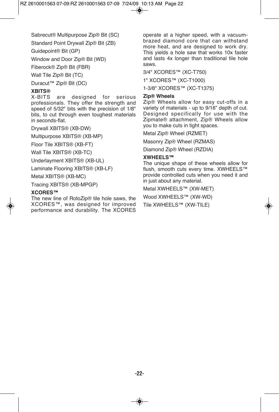 RotoZip ROTO ZIP RZ2000 User Manual | Page 22 / 68