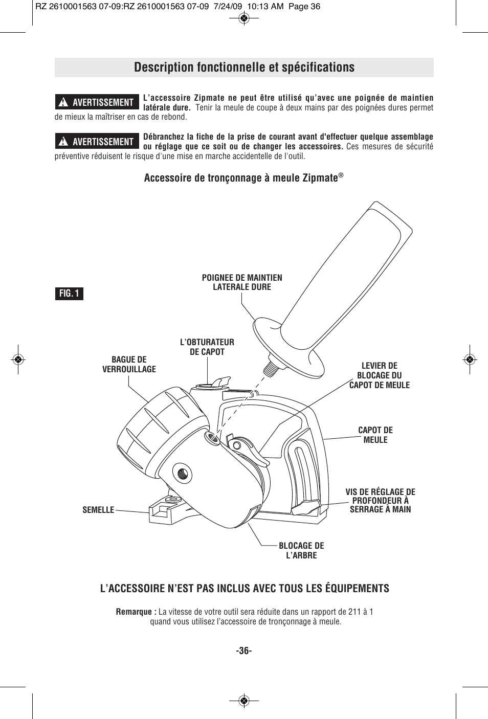 Description fonctionnelle et spécifications | RotoZip ROTO ZIP RZ2000 User Manual | Page 36 / 68