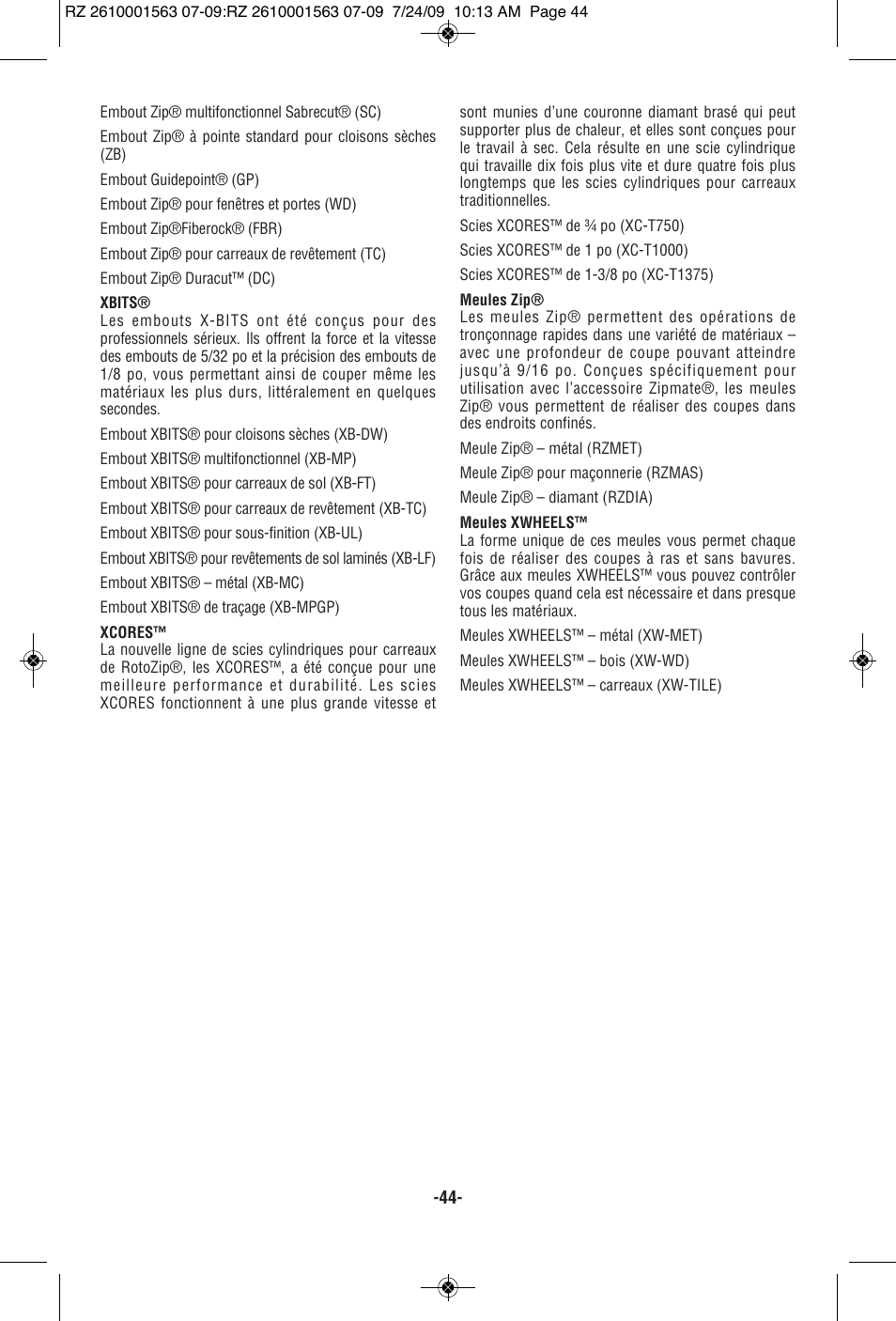 RotoZip ROTO ZIP RZ2000 User Manual | Page 44 / 68